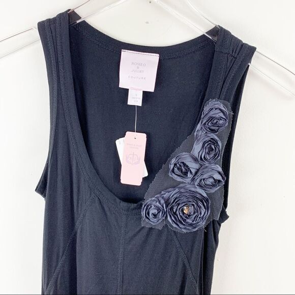 Romeo & Juliet Couture Black Knit Tunic/Dress w/Floral Appliqué Chiffon‎ Hem NWT - Picture 2 of 9